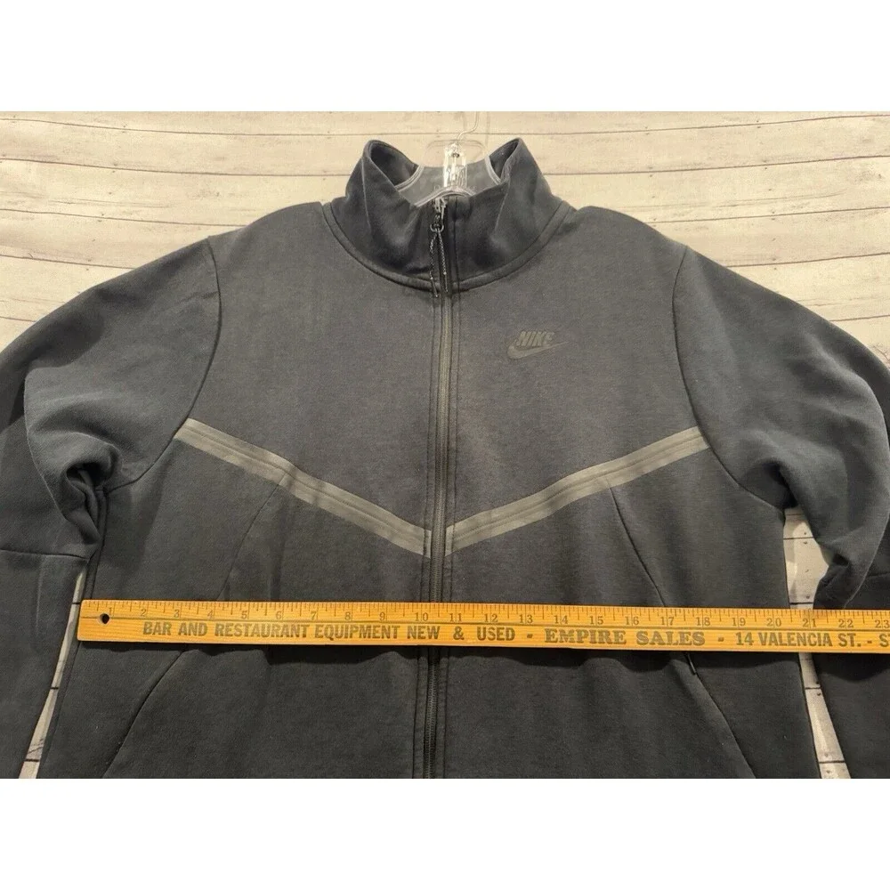 Nike Tech Fleece Jacket Sz Small Black Sweatshirt Full Zip Pockets 3/4 Sleeve